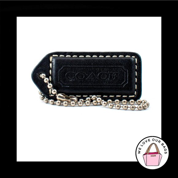 2" VINTAGE COACH Black & Saddle Leather Nickel Fob Bag Charm Keychain Hang Tag - Picture 1 of 2